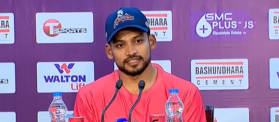 বিপিএল শিরোপা জয়ের পর সংবাদ সম্মেলনে কথা বলেন রাজশাহী ওয়ারিয়র্সের অধিনায়ক।