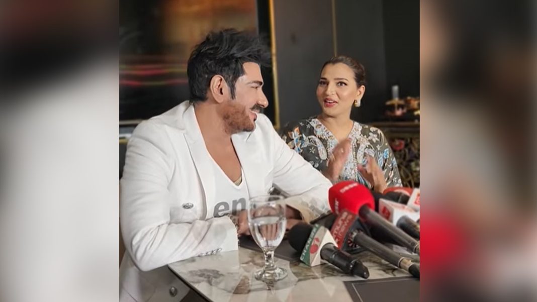 সংবাদমাধ্যমে কথা বলছেন তারকা দম্পতি চিত্রনায়ক অনন্ত জলিল ও চিত্রনায়িকা বর্ষা। ছবি: সংগৃহীত