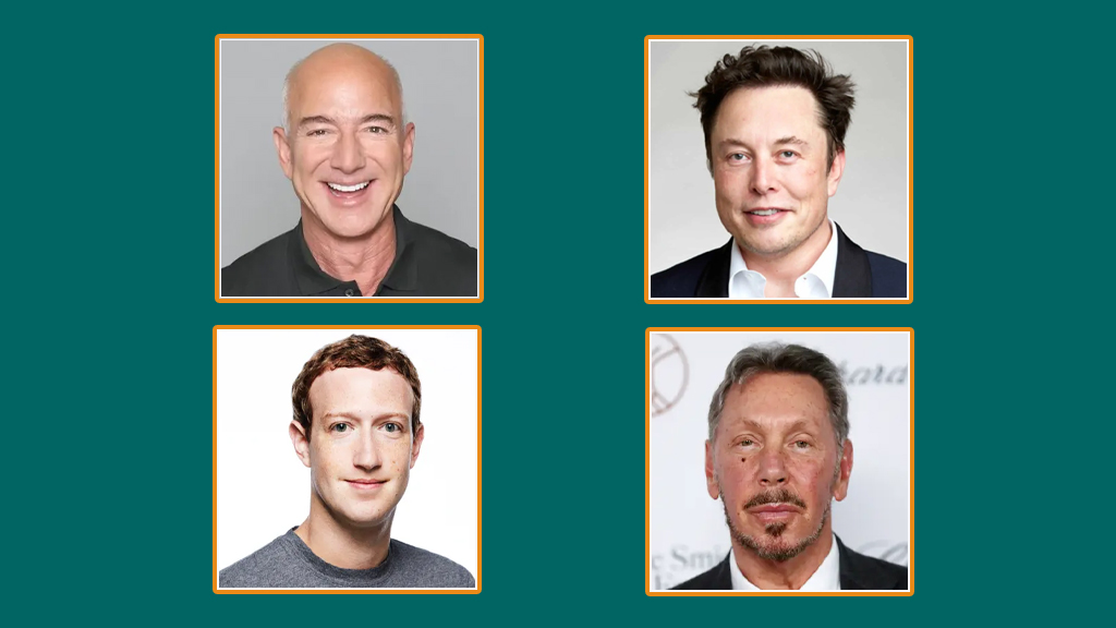 (বাঁ থেকে) জেফ বেজোস, ইলন মাস্ক, মার্ক জাকারবার্গ ও ল্যারি এলিসন। ছবি: সংগৃহীত