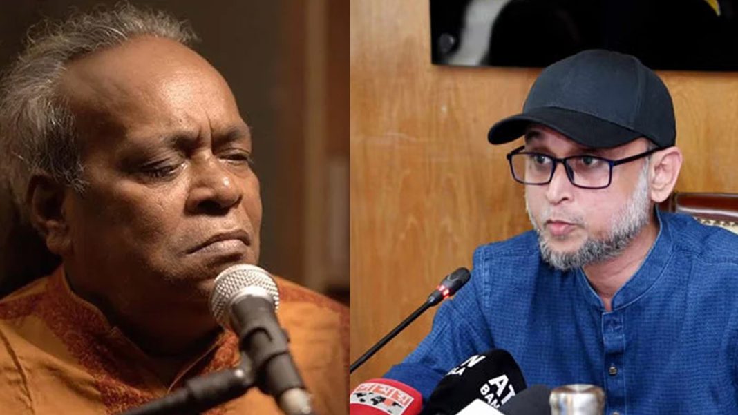 বাউল শিল্পী সুনীল কর্মকার (বামে) ও সংস্কৃতি বিষয়ক উপদেষ্টা মোস্তফা সরয়ার ফারুকী (ডানে)। ছবি: সংগৃহীত