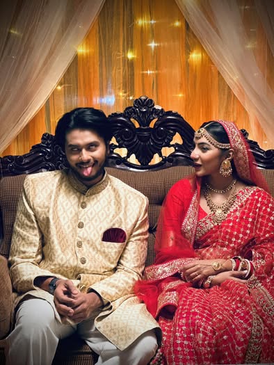 বর-বউ সাজে আরশ-সুনেরাহ। ছবি: সংগৃহীত